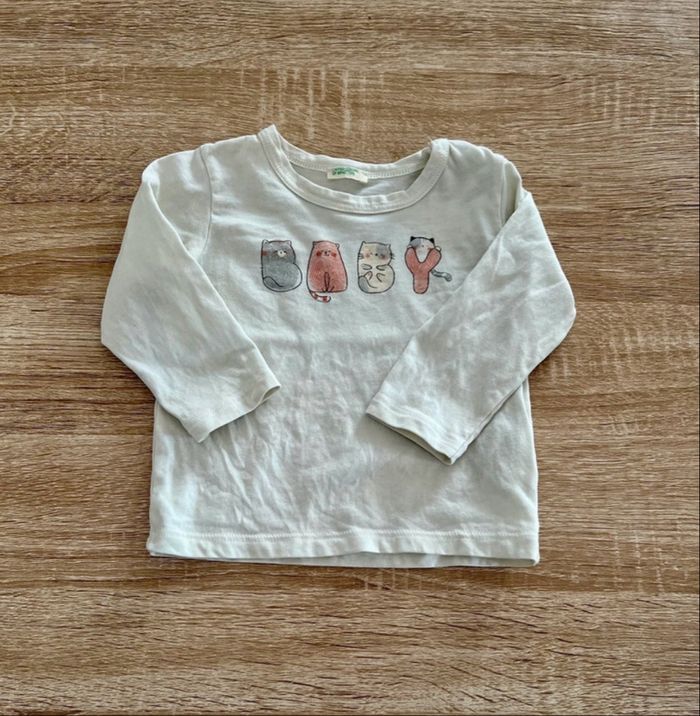 Ensemble bébé fille Benetton 68 cm (6-9 mois) robe salopette + t-shirt - photo numéro 3