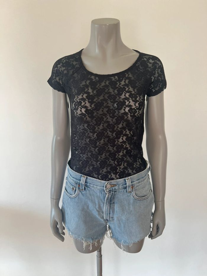 🖤 T-shirt en dentelle noire transparent – Taille S