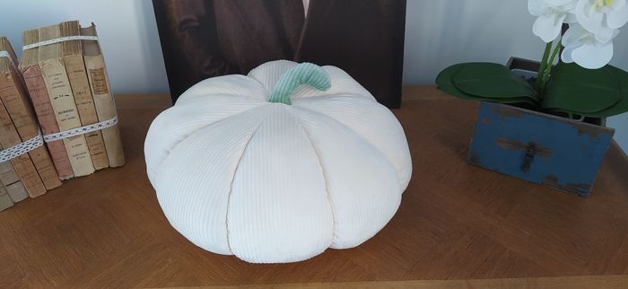 Coussin citrouille beige en velours côtelé. - photo numéro 3