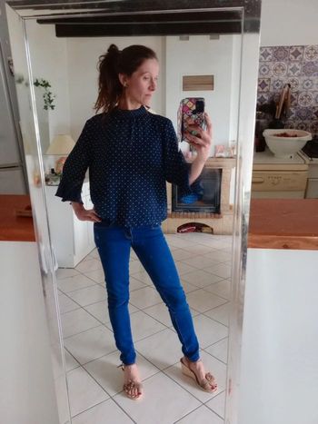 Blouse femme L bleu marine à pois c 80