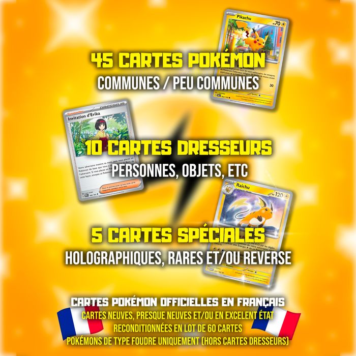 Lot de 60 cartes Pokémon - spécial électrique - photo numéro 2