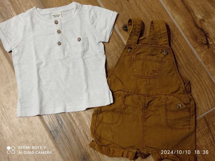 Ensemble salopette Camel + tee shirt écru 9 mois - photo numéro 7
