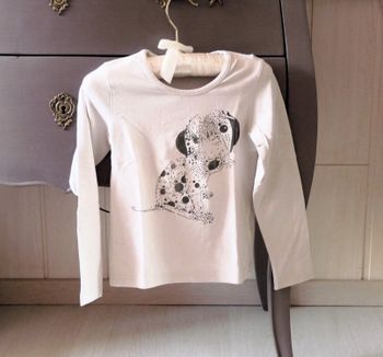 T-shirt Fille Floriane 6 ans blanc chien strass argenté TBE