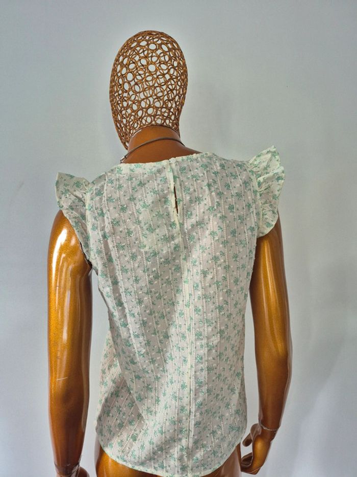 Blouse Manches Courtes Crème et Verte Femme Taille M/38 - photo numéro 2