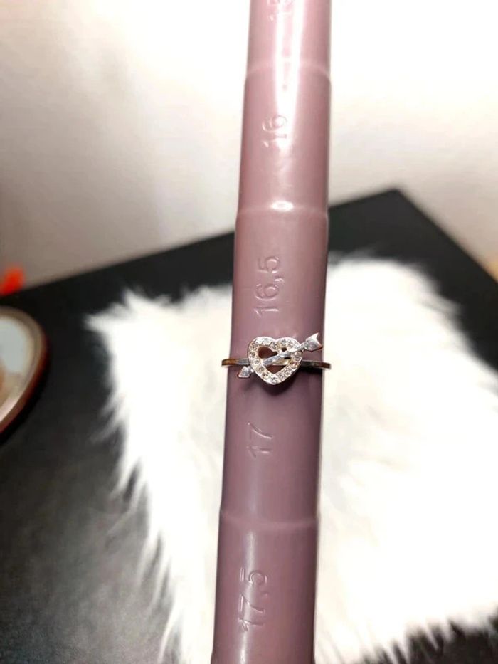 Magnifique bague vintage solitaire, cœur avec pierres blanches - photo numéro 5