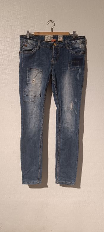 Jean Rock Angel délavé & destroy – patchs – coupe slim – taille XL