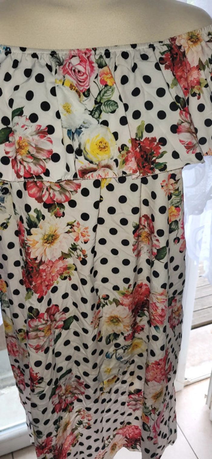 Robe blanche à pois et fleurs colorées – Élégance et fraîcheur - photo numéro 3