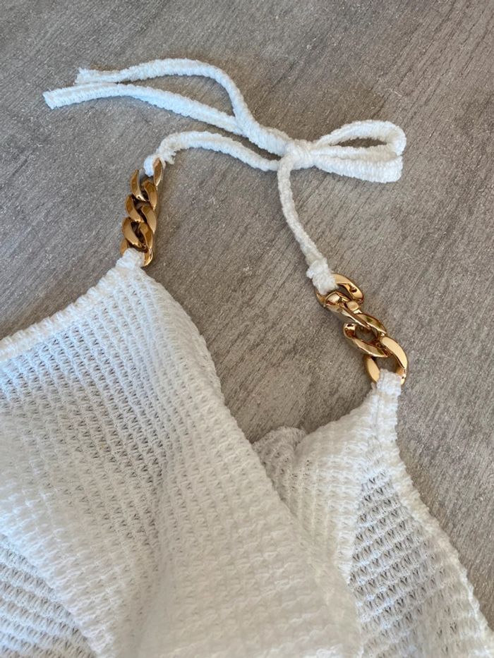 Débardeur blanc chic détail chaîne dorée – taille M femme - photo numéro 4