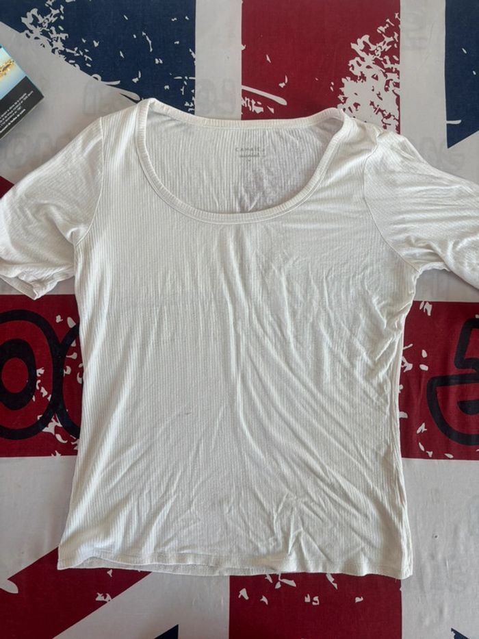T-shirt Camaïeu taille XL blanc rayé col bateau