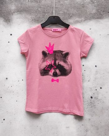 T-shirt fille 10 ans rose paillettes raton laveur NKY neuf