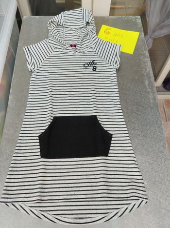 Robe manches courtes avec capuche 6 ans fille Orchestra gris et noir rayé