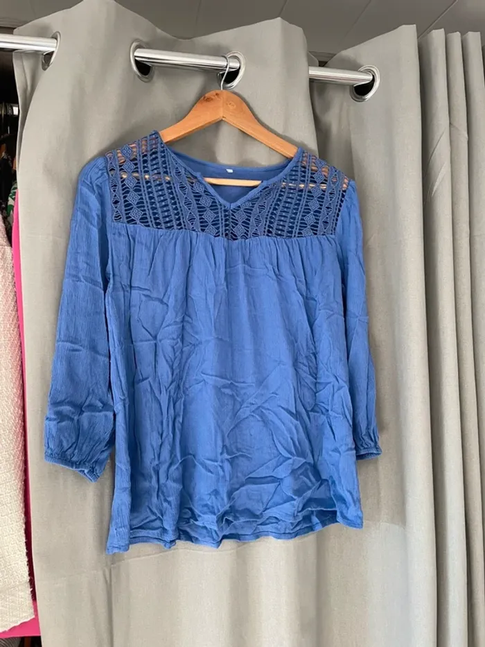 Chemisier manches 3/4 bleu