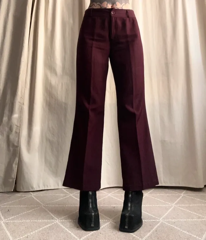 Pantalon jambes larges rayures violine/bordeaux vintage 90s - Taille M/L - photo numéro 2