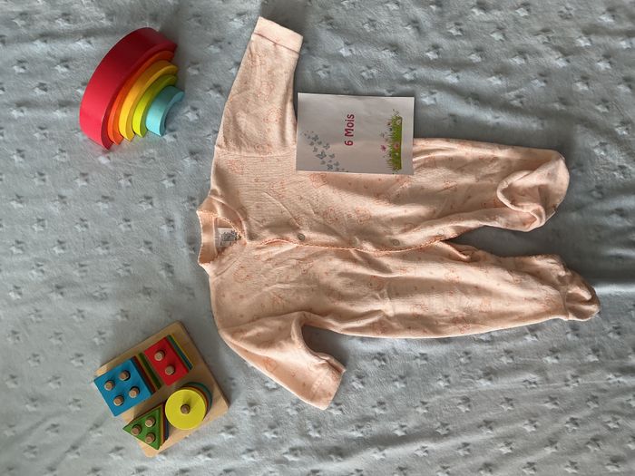 pyjama grenouillère en velours abricot à motifs ouverture devant 6 mois - photo numéro 2