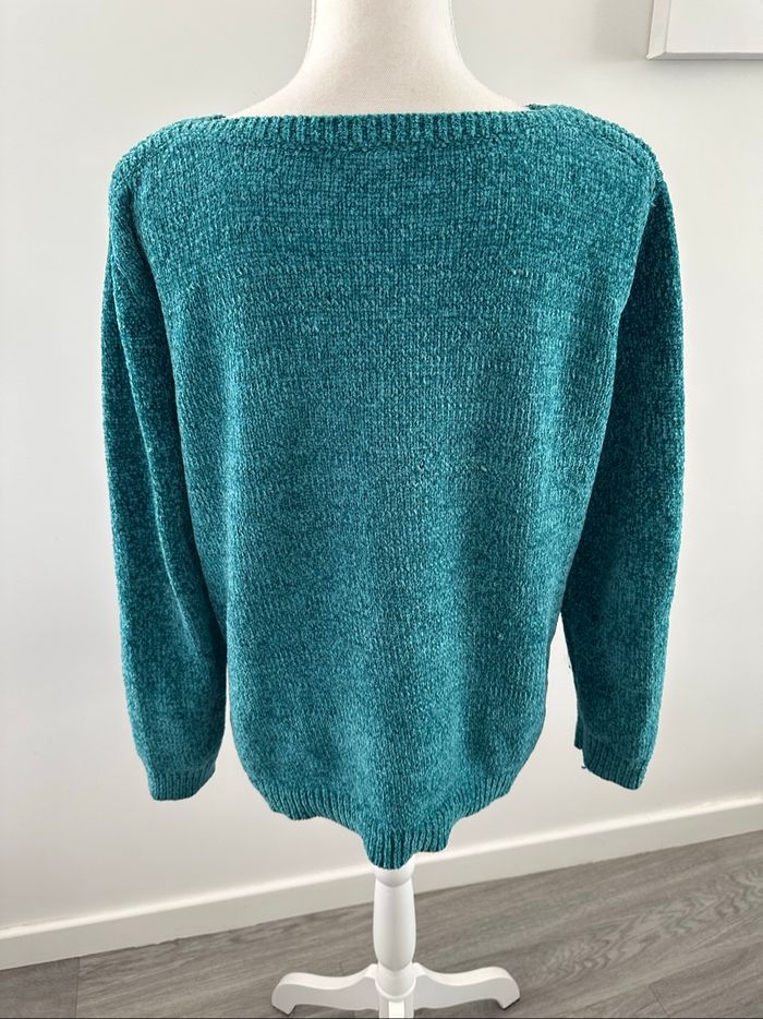 Pull en maille chenille bleu canard pailleté Vintage T42 XL - photo numéro 6