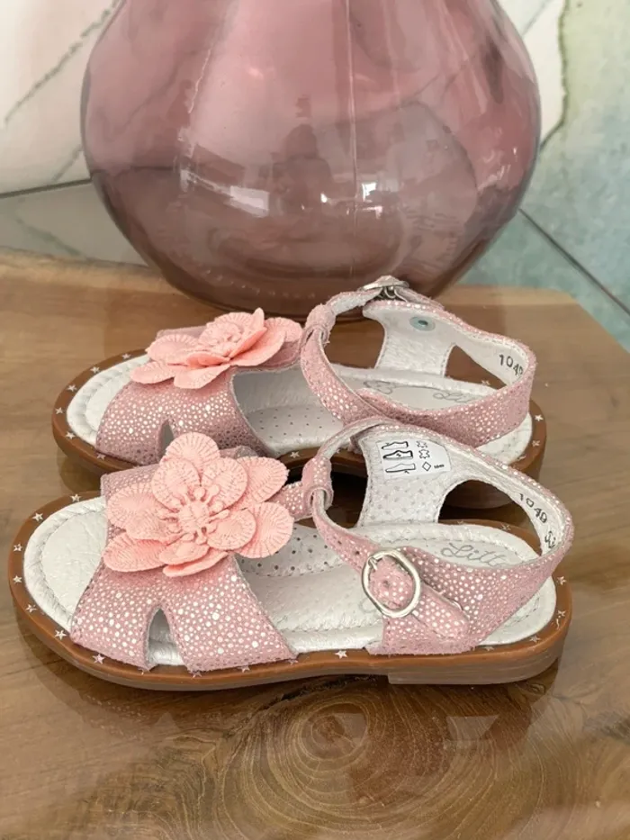 Chaussures sandales été rose fleurs Little Mary - photo numéro 2