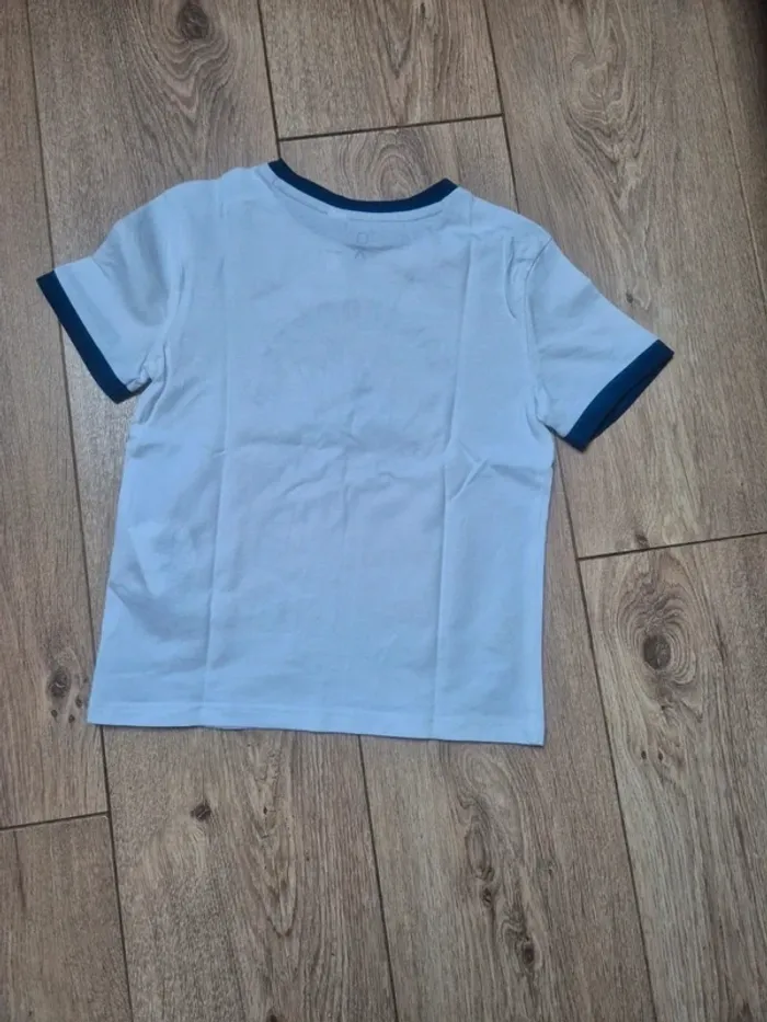 Tee-shirt MC okaidi blanc "california" bleu 5 ans neuf avec étiquette - photo numéro 2