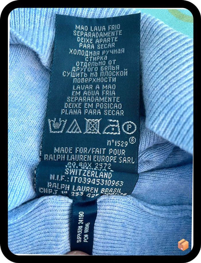 Pull Ralph Lauren – Taille L/G équiv. XXL oversize – Bleu ciel – Cavalier jaune - photo numéro 5