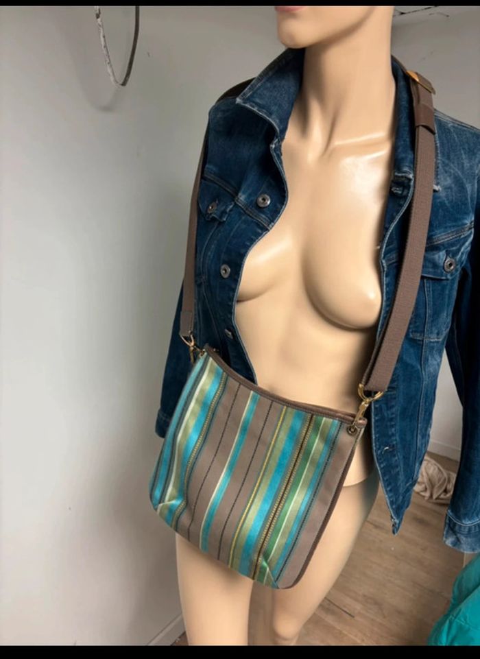 Sac bandoulière Longchamp authentique – Vert turquoise & marron - photo numéro 2