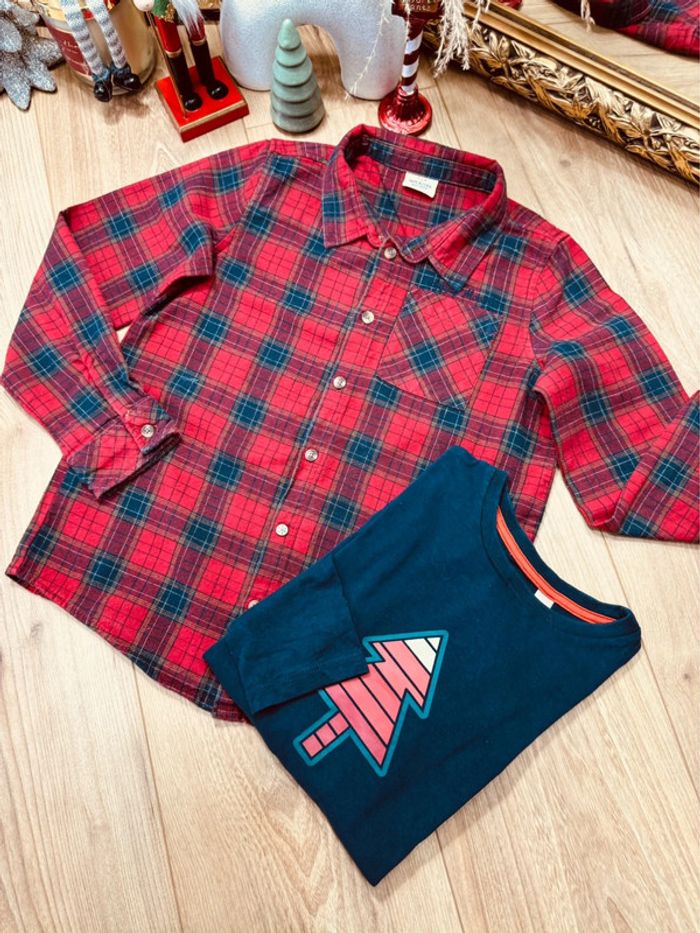 Taille 8 ans chemise et teeshirt Noël garçon Tao Okaidi rouge bleu marine * sapin * 🎄 - photo numéro 5