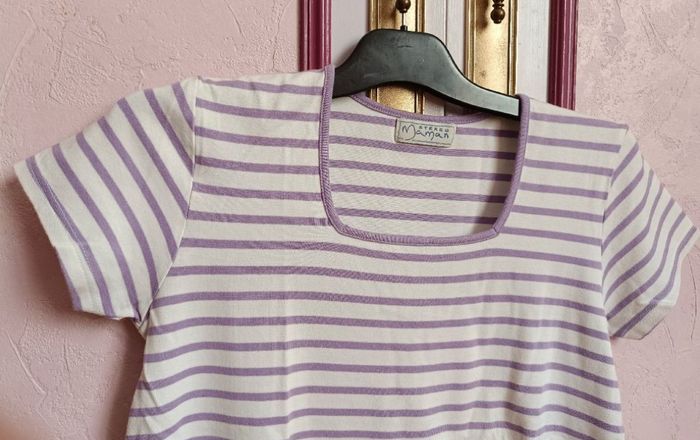 Tee-shirt " Stéréo Maman" rayé blanc  mauve - photo numéro 4