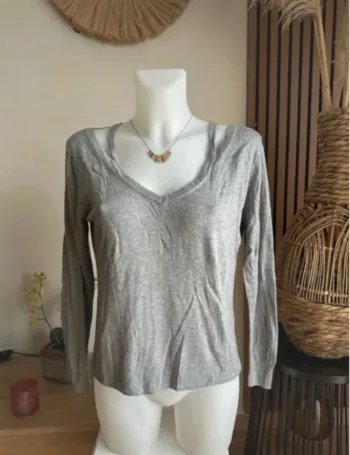 Pull gris soie et cachemire