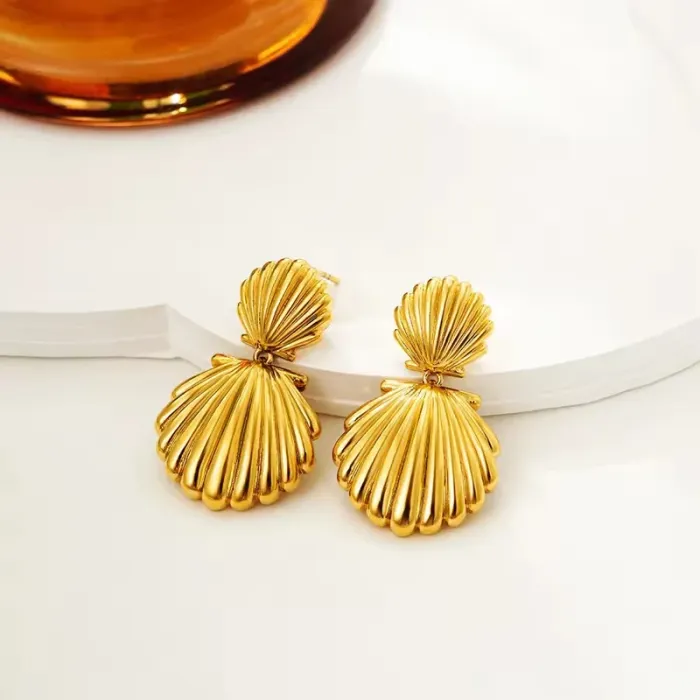 Boucles d’oreilles coquillage doré en acier inoxydable – Neuf - photo numéro 2