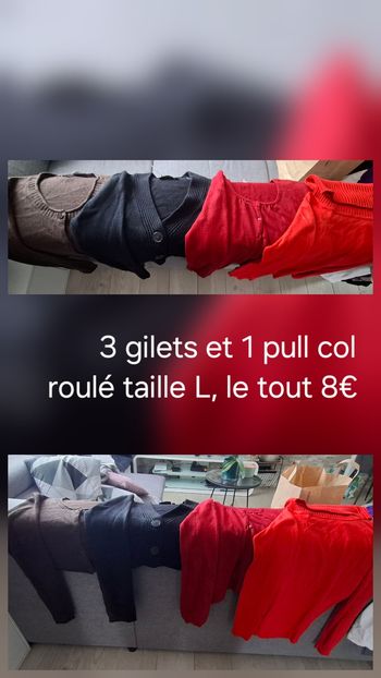 Lot avec 3 gilets et 1 pull col roulé