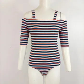 Body à rayures épaules dénudées multicolore bleu blanc orange style marin épaules nues taille S A551