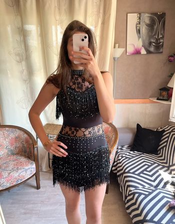Robe paillettes frange Ibiza Summer bohème champêtre gothic dentelle