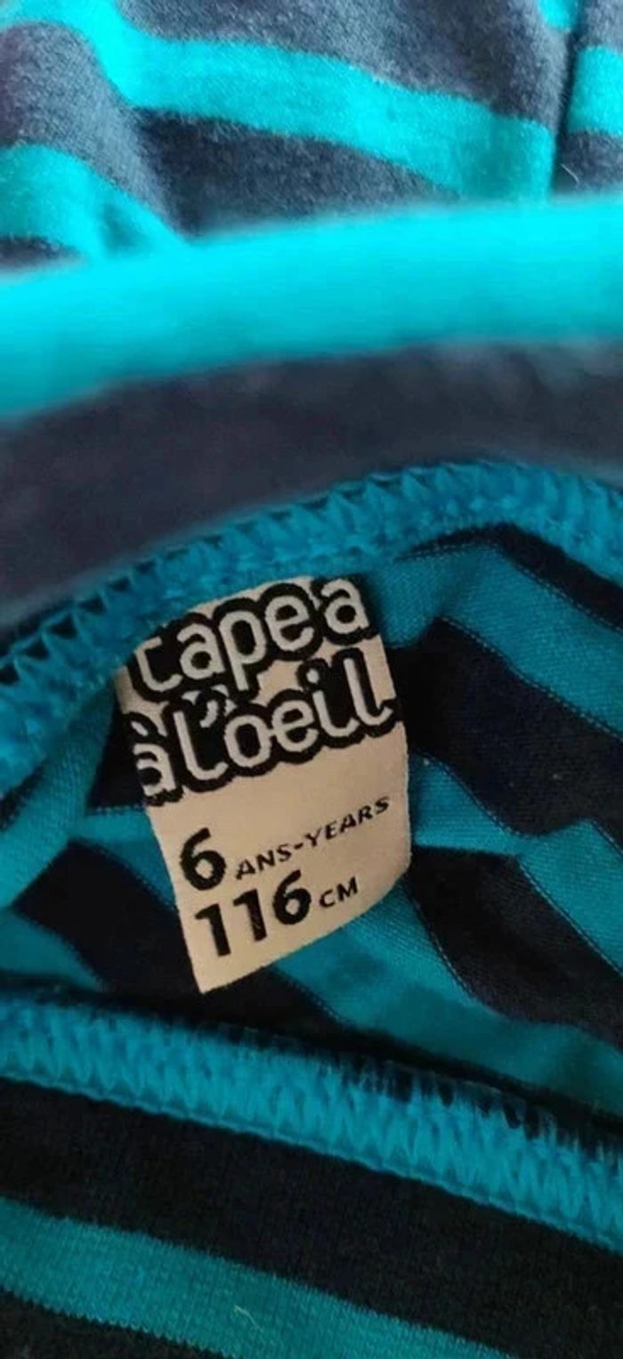 Col roulé sous-pull Tape à l'oeil rayé marine et turquoise 6 ans - photo numéro 3
