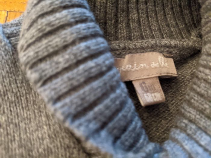 Joli pull coton laine gris chiné col cheminée neuf 6 mois 68 cm - photo numéro 4