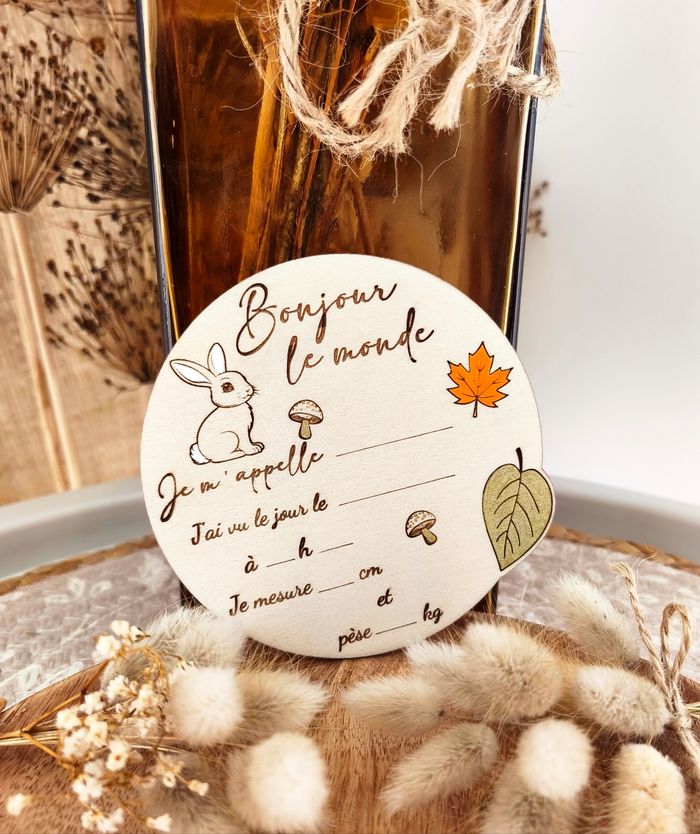 Jolie carte de naissance Lapin en bois - photo numéro 4