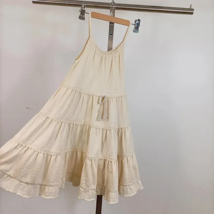 Robe trapèze crème à volants – Style bohème – Taille 8 ans A635