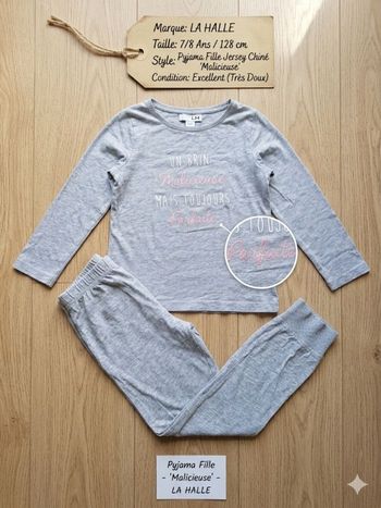 ​✨ Superbe Pyjama Fille La Halle – Message Pétillant – Taille 7/8 Ans