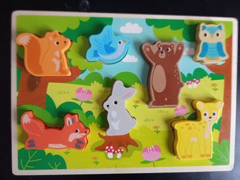 Puzzle en bois animaux de la forêt, dès 12 mois, renard, lapin, ours , écureuil, faon etc..