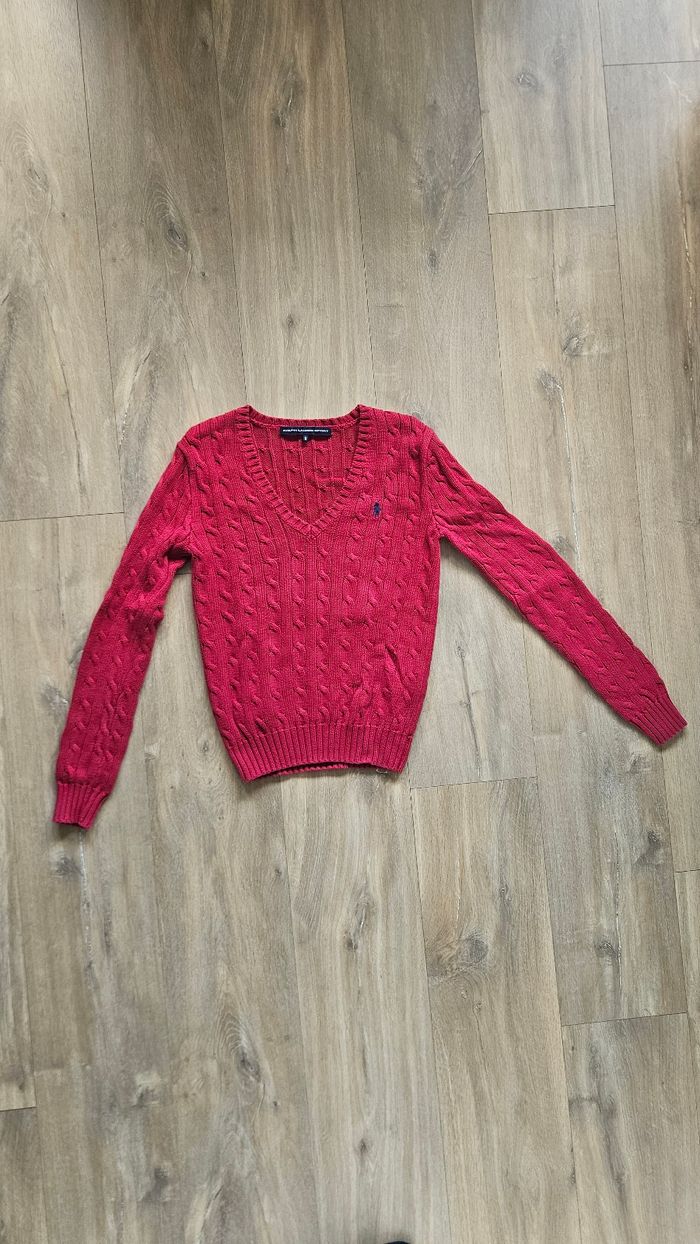 Pull rouge maille, logo bleu, taille S, Polo Ralph Lauren - photo numéro 2