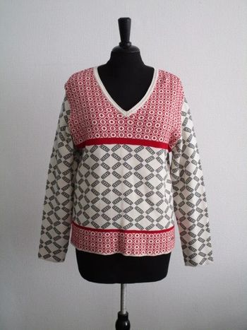 Pull crème motifs noir/rouge Agathe & Louise 40 NEUF