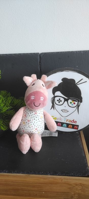 doudou peluche vache rose pois tom et kiddy grelot marron Fleur Jaune  Point