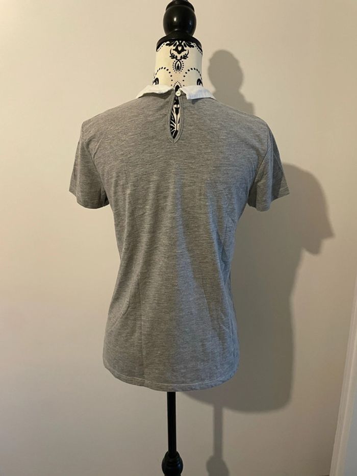 T-shirt à manches courtes gris extensible col chemise blanc taille 40 - photo numéro 5
