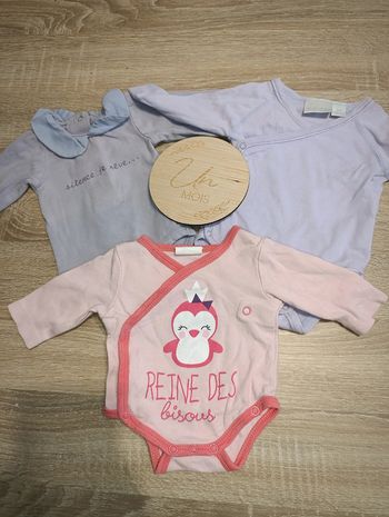 Lot bodies manches longues 1 mois fille