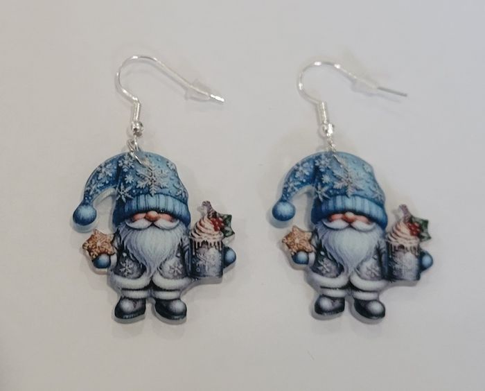 BOUCLES D'OREILLES GNOMES BLEU NOEL ! NEUVE ! - photo numéro 4