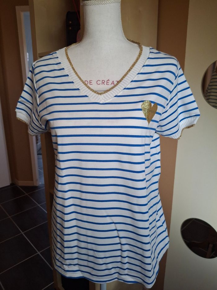 T shirt marinière blanc bleu neuf étiqueté