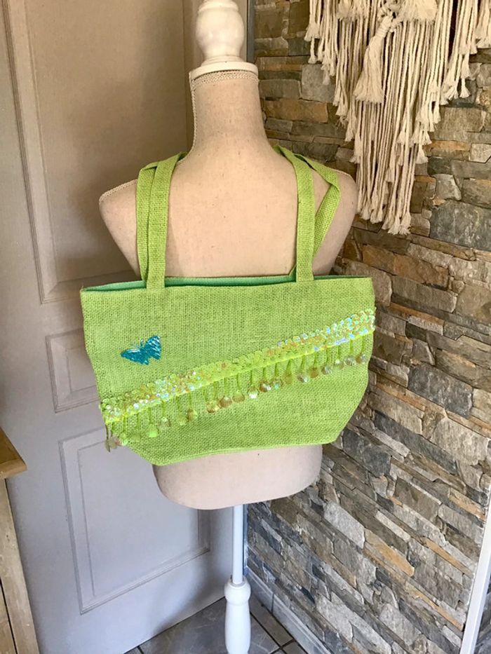 Sac plage sac fourre tout menthe vert clair bleu doubler 41-26 cm