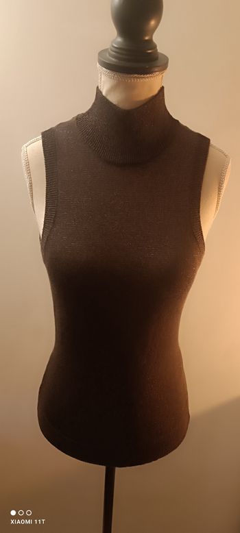 Débardeur de soirée taille 34 marron pailleté doré