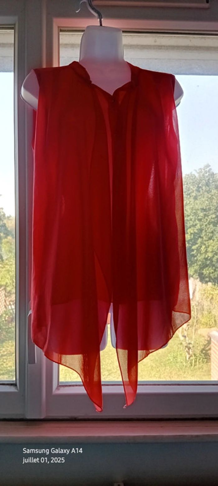 Blouse en voile sans manches assymetrique effet superposé corail femme xl made in italy - photo numéro 12