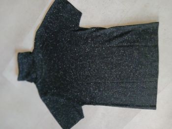 pull col roulé noir brillant côtelé manches courtes Taille 2 Camaïeu Neuf superbe