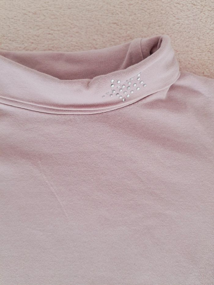 T-shirt 3 ans manches longues col montant, détail strass, rose - photo numéro 2