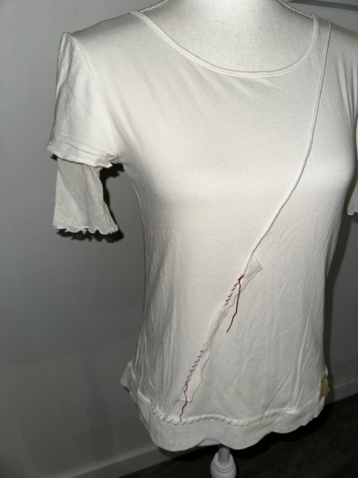 T-shirt blanc et rouge mesh et tulle Cop Copine T38 M - photo numéro 3