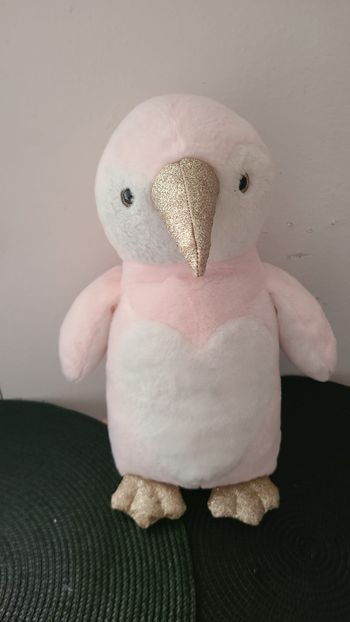 Petjes World Peluche douce pingouin rose et blanc en forme de cœur doré